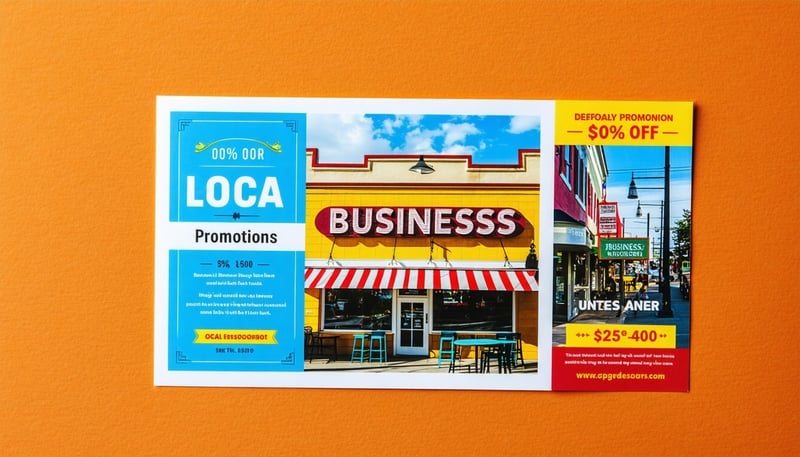 A vibrant 9x12 postcard mailer showcasing local business promotions.